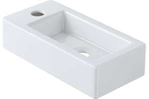 Eridanus Bathroom Sink, Wall Hanging Space-Saving Rectangular White Ceramic Basin, Tap Left for Washbasin, Wardrobe, Toilet, Modern Countertop Basin, Small (Basin Only)