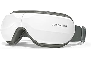 Medcursor Eye Massager with Heat, Electric Heated Eye Mask with Music & Compression for Relax Eyes, Relieve Eyestrain & Dry Eyes, Improves Sleep, Gift for Mom Dad Women Men (White)