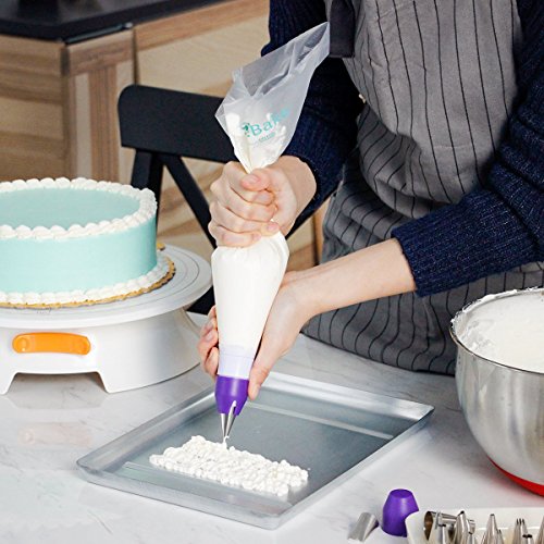 SveBake Spritzbeutel Set – 100 Stück 38cm Einweg Spritzbeutel mit 6 Spritztüllen + 1 Quick Koppler + 12 Spritzbeutel Krawatten für Kuchen, Keksen und Torten Deko - 7