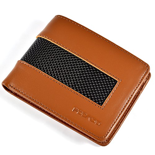 Stripe | Leather & Carbon Fibre Wallet for Men | Brown | Compact Size 4 x 3.5 inches | Luxury Edition (Extra Card Slots - w/o Coin Pocket)
