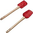 Prestige New Disney Bake with Mickey Mouse Silicone Spatula Set of 2 with Wooden Handles, Spoonula & Spatula for Non Stick Pans, 29cm, Red