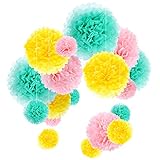 Outus Seidenpapier Pom Pom Blumen Ball Kit Party Hochzeit Dekoration, 18 Stück (Mint, Rosa und Gelb)