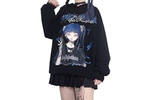 YINGKE Femme Anime Manga Sweat à Capuche Fille Japonais Kawaii Vetement E-Girl Y2K Gothique Sweatshirt Harajuku Pull