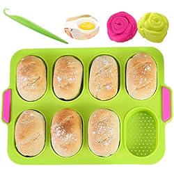 KeepingcooX® Mini Plateau de cuisson pour mini-baguettes, 34 x 24 cm, poêle perforée anti-adhésive - Plateau à pain croustillant, moule de cuisson de pain, Le forfait comprend 2 mini moules à roses