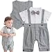 YiZYiF Infant Toddler Boy Baby Bowknot Gentleman Romper Jumpsuit Outfit Plaid Clothes (3-6 Months, Grey)