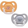 Adore Airo Rounded Edges Pacifier Glows in Dark with Multipurpose Storage Case | Silicone Baby Pacifier | Infant Pacifier (Grey & Yellow, Pack of 2)