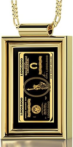Money Necklace - Gold Plated $1,000,000 Million Dollar Note Necklace Inscribed in 24ct Gold on Onyx Stone - Men's Jewellery
