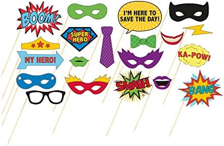 Gifting "20 Superhero Theme" Christmas Photo Selfie Props Kit - Multi-Colour