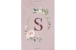 S: Tropical Rose Gold Medium Lined Notebook with Rose Gold Monogram Initial Letter S for Women & Girls - Pretty Personalized Blank Medium Lined Floral Journal & Diar