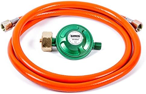 Gas Pressure Regulator 50 mbar with 1.5 m Hose and Screw Connections for Caravan, Motorhome