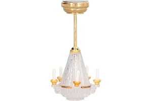 CUEI Dollhouse Chandelier, 1:12 Doll House LED Five Fake Candle Chandelier Ceiling Light Battery Operated with on off Switch, Miniature Doll House Lighting Accessories for Children and Adults