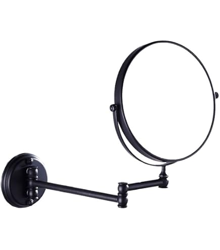 Miroir Cosmétique FFowcye 20,3cm - Pivotant 360° - Bras Extensible 43,5cm - Double Face 1X/10X - Noir