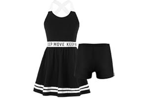 Aiihoo Mädchen Sport Kleidung Set Ärmellos Racerback Tennis Kleider Mit Shorts Fitness Workout Yoga Running Outfit Tennisanzug Sportanzug