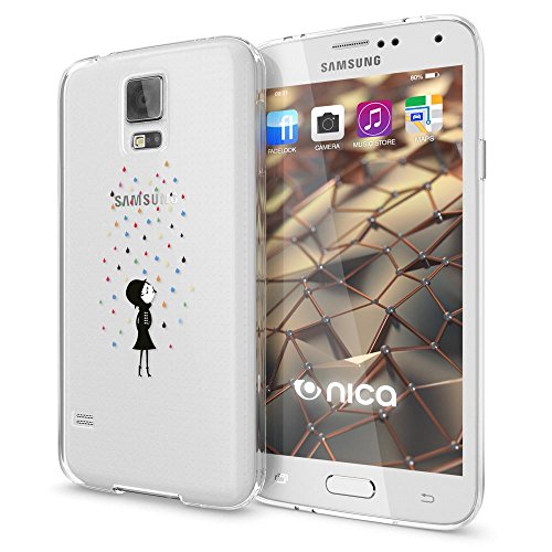NALIA Case for Samsung Galaxy S5 S5 Neo, Phone Cover Ultra-Thin Silicone Pattern Back Protector Soft Skin, Crystal Clear Gel Shockproof Bumper, Slim Transparent Protective, Designs:Colorful Rain