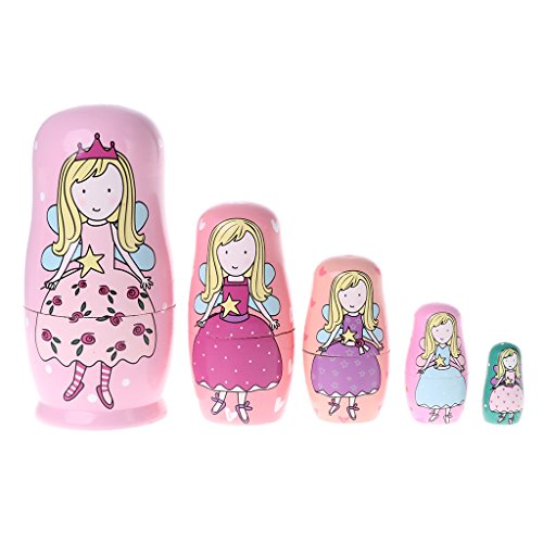 Preisvergleich Produktbild JERKKY 5 Stück Engel Prinzessin Russische Verschachtelung Puppen Holz Matroschka Puppen Kinder Spielzeug Geschenk