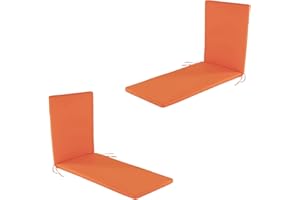 EDENJARDI Pack 2 Cojines para Tumbona de Exterior Color Naranja, Medidas 196x60x5 cm, Repelente al Agua, Desenfundable, Funda de cojín con Relleno, Cojines Tumbona de jardín, Almohadones Tumbona de Piscina