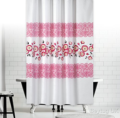 Extra Wide And Long Fabric Shower Curtain With Rose Patterns 240cm