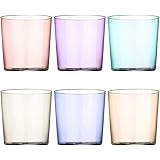 UNISHOP Set de 6 Vasos de Agua Multicolor, Vasos de Cristal Lisos y de Colores, Aptos para Lavavajillas