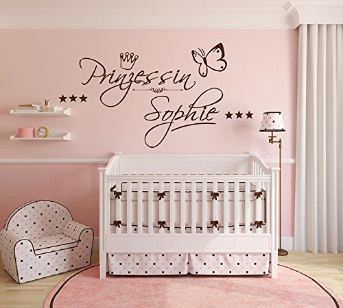 XL Wandtattoo Prinzessin Türaufkleber, Kinderzimmer mit Namen für Mädchen, 73007-110x58cm, mit bunten Sternen fürs Mädchenzimmer und Schmetterlingen, Wandaufkleber Wandtatoos Sticker Aufkleber für die Wand, Tapetensticker, Tattoo aus Markenfolie, Namensaufkleber mit Wunschname, in 32 Farben wählbar