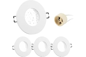 Doughelec 4x Spot Encastrable GU10 Aluminium, IP65 Blanc Support Spot Encastrable Cadre De Montage Avec Douille GU10, Rond Spot de Plafond 68mm imperméable extra plat Pour LED Salle de bain, 230V
