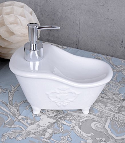 Vintage Seifenspender Shabby Chic nachfüllbar Spender Weiss Wanne Palazzo Exclusiv - 3