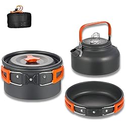 Aitsite Camping Cookware Kit en Aluminium Léger Camping Léger Casserole Pan Set pour Camping Randonnée (Orange)