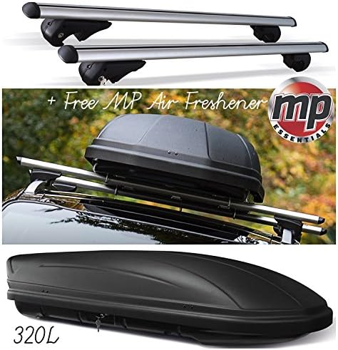 M-Way Lockable Aluminium Roof Rack Rail Bars &amp; 320L Storage Box to fit Ford Explorer III / IV (2002-10) + Free MP Air Freshener