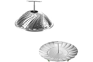 SKINGWA Panier vapeur pliable pour légumes, panier vapeur en acier inoxydable pour casseroles, 22,9 cm (poignée en acier inoxydable)