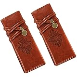 Ist abwaschbar COM-FOUR® Etui für Pinsel Stifte Make Up Pinsel Kosmetik Leder braun (2 Stück)