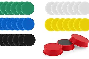 RIKAMA ONLINEVERSAND AUS EINER HAND Rikama - Lot de 60 aimants ronds, 24 mm de diamètre - Pour tableaux blancs et magnétiques, réfrigérateurs, armoires et autres surfaces métalliques - Adhérence jusqu'à 10 pages A4 (mélange de couleurs)