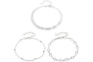 JEYORZY Juego de Tobilleras de Acero Inoxidable para Mujeres con Cuentas de Plata y Circón de Cuarzo Tennis, Verano Playa Pie Joyería Ajustable para Mujeres Niñas