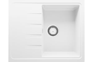 Spülbecken Weiß 62x50 cm, Granitspüle + Ablauf-Set, Küchenspüle für 40er Unterschrank, Einbauspüle von Primagran