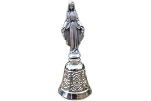 LAZZARO ITALY Campanello Liturgico. Campana Madonna Miracolosa placcata argento. Protezione di Maria contro le malvagità e le insidie del demonio. Statuina con campanella scacciaspiriti, scacciaguai. H 9 cm