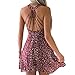 Produktbild CLOOM Damen Kleid Sexy Sling Elegant Partykleid Hängen Hals Bandagen Kleid Damen Sommer Blumendruck Party Kleid Cocktailkleid Minileid Backless Maxileid Spitze Schmaler Retro Strandkleid (S, Rot)