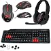 Produktbild GAMING SET USB Tastatur + 6 Tasten Maus + Gamer Headset Pc Computer Spiele QWERTZ schwarz rot Spielemaus