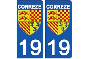 DECO-IDEES 2 Stickers pour Plaque d'immatriculation - 19 - Blason CORREZE- Stickers Garanti 5 Ans