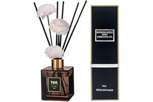 TGG Set Difusor Carrizo, 6.7oz(200ml) Vidrio Difusor Aromaterapia Jazmín Lavanda con Varillas de Mimbre de Madera, Ambientador Casa Aceite Esencial Difusor Carrizo para SPA Dormitorio Oficina (Lavanda)