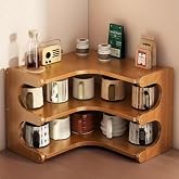 Homero Kitchen Organizer Rack | Wooden Kitchen Rack Stand for Countertop | Curved Corner Kitchen Rack for Storage, Spice Rack