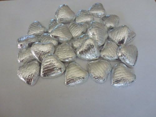 SILVER FOIL CHOCOLATE LOVE HEARTS WEDDING FAVOURS X200