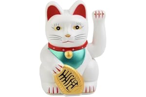THP DEALS 5 Inch Lucky Waving Cat, Japanese Waving Cat Large Gold Waving Hand Paw Up Wealth Prosperity Welcoming Cat Good Luck Feng Shui Decoration, for Fortune Luck Wealth (White)