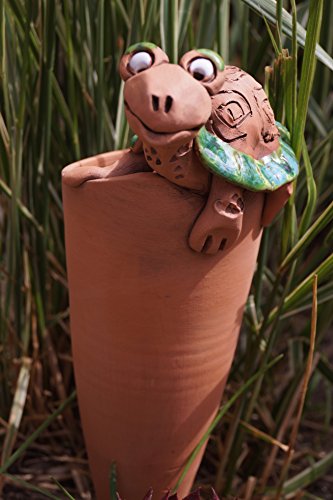 Keramik Pflanztüte mit Schildkröte Handarbeit Blumenkasten Spitztüte Tierfigur - 3