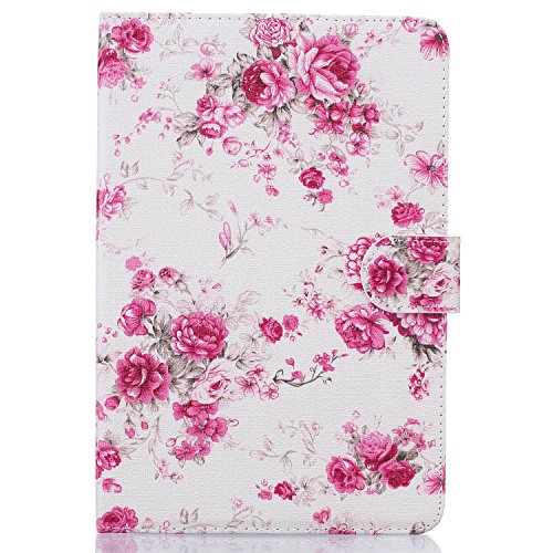 iPad Air 2 Hülle,iPad 6 Case – Felfy PU Ledertasche Luxe Bookstyle Flip Standfunktion Magnetverschluss Ledertasche Muster Eule Schmetterling Pfingstrose AugeBunte Malerei Retro Painted Abdeckung Schutzhülle Ablösbar Handliche Case Tasche Etui für Apple iPad Air 2/iPad 6 (Pfingstrose) + 1 x Rosa Stylus + 1 x Rosa Blumen Dust Plug - 3