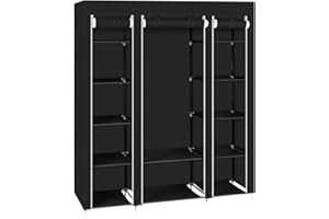 TactFire Armoire de Rangement en Tissu, Penderie avec Housse, Armoire Chambre Portable, Armoire à Vêtements, pour Chambre D'adulte avec 5 Couches 12 Compartiments, 150 x 45 x 175 cm, Noir