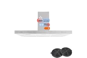 UNIVERSALBLUE Campana T Acero Inoxidable Potencia 500 m³/h | Extractor de Humos Eléctrico de 90 cm de Pared para Cocina | Luz LED | 3 Velocidades y Filtros de Alumino