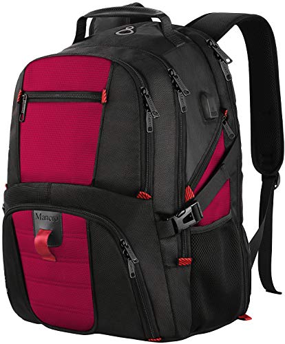 MANCRO Grand Sac à Dos pour Ordinateur Portable 17", Compatible avec TSA avec Port de Charge USB pour Homme et Femme 17.3" Rouge.