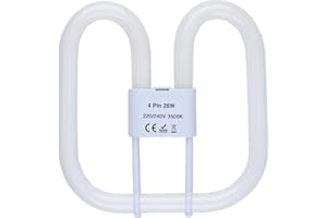 B4U GR10q 4 Pin Bathroom Light Bulb, 2D Square 28W Compact Fluorescent Lamp, CFL Low Energy Light Bulb, 4 Pin Bathroom Light Bulbs for Ceiling Lights, Warm White 3500K