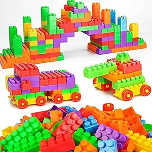 PULSBERY 200 Piece Big Size Building Blocks Toy for Kids with Wheel,Block Game for 3-8 Years Old Kids Boys & Girls,Multi Color,200 Piece,Multicolor (Kids New Building Block Toy)