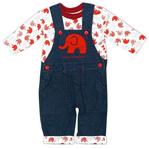 Boys Baby Elephant Motif Denim Dungarees & Long Sleeve Top Set sizes from 3 to 12 Months