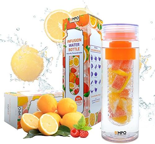 EMPO® Fruit Infuser Water Bottle 750ml/27oz (BPA Free Tritan) - LIFETIME WARRANTY - Free Recipe eBook - High Quality - Durable and Light Weight - An easy way to create delicious water in just a few minutes - Gift Wrap Available (Orange)