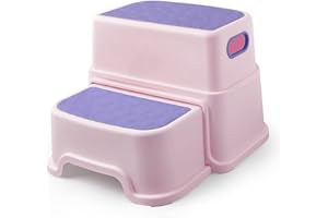 LYCN Two Step Stool for Kids with Handle, 3 in 1 Anti-Slip Potty Stool for Kids Toilet Potty Training, Plastic Toilet Stool, Safety Sturdy Bottom for Bathroom, Kitchen, Toilet (Pink)